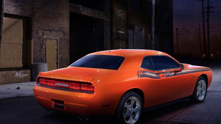 2009 Dodge Challenger RT Classic In Orange Side Back Pose